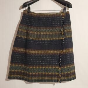 First Option Vtg 90s Y2K Wool Blanket Wrap Skirt Size 10 Southwestern Fringe